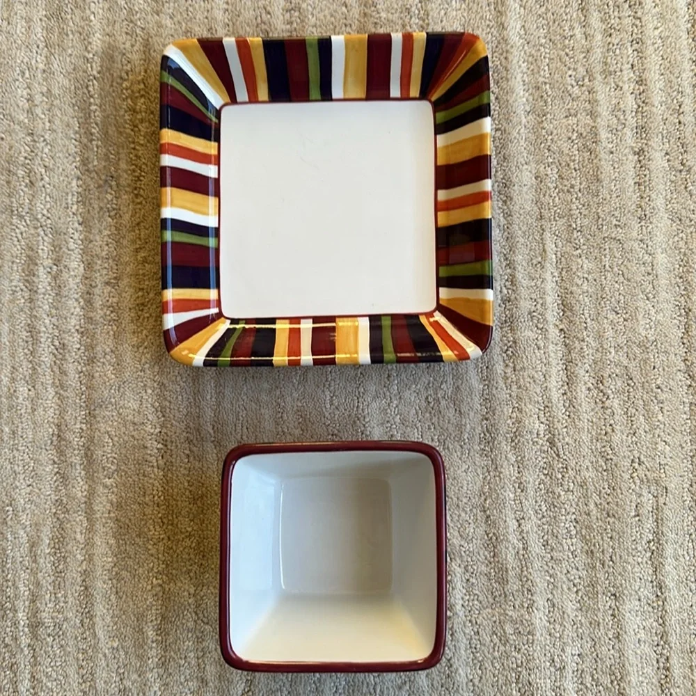 The Pampered Chef Simple Additions Stripe Set Plate and Square Bowl Entertaining